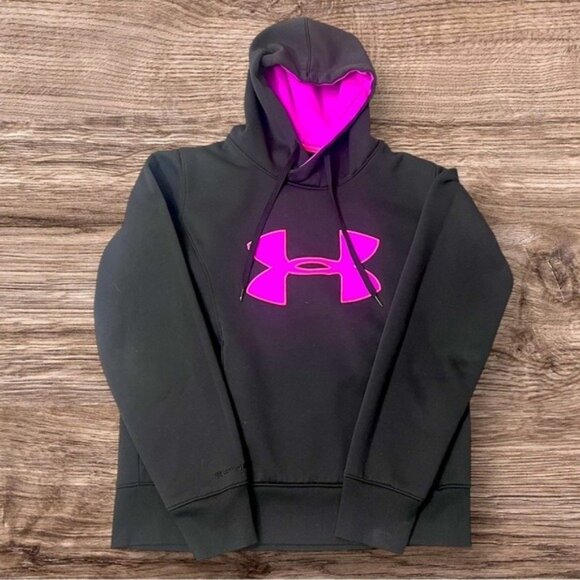 Under Armour ColdGear Black & Pink Semi-Fitted Womens Hoodie MD - Picture 1 of 4